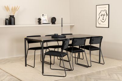 Venture Home Kenth & Pelle 6 st Matstolar Svart + Rektangulärt Matbord 190 x 90 Svart