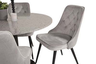 Venture Home Razzia & Velvet Deluxe Runt Matbord ⌀106 Grå + 4 st Matstolar Ljusgrå
