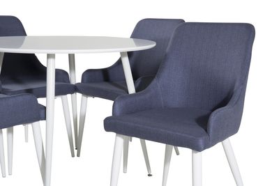 Venture Home Plaza 4 st Matstolar Blå + Runt Matbord ⌀100 Vit