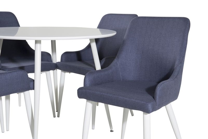 Venture Home Plaza 4 st Matstolar Blå + Runt Matbord ⌀100 Vit