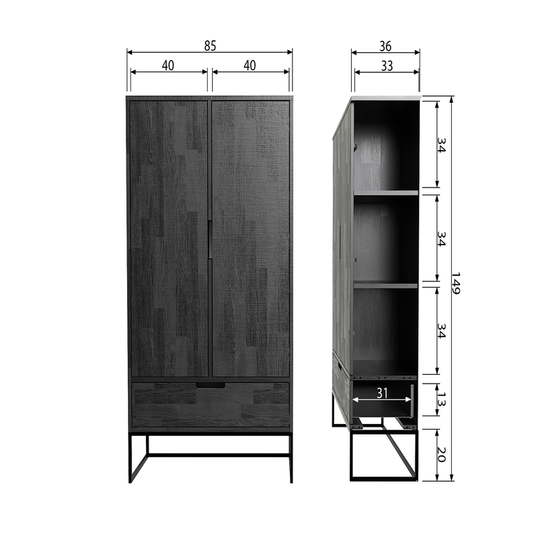 WOOOD SILAS 2-Dörrars Skåp i Svart Ask