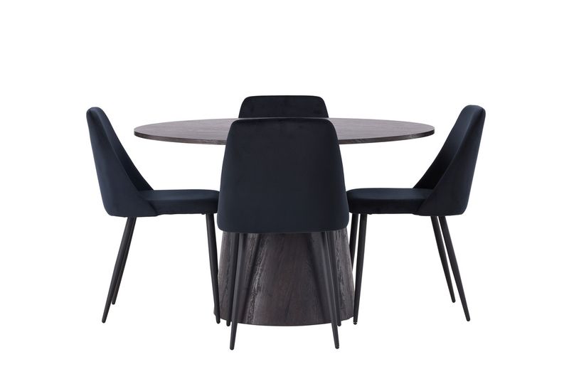 Venture Home Lanzo & Night Runt Matbord ⌀120 Mocka + 4 st Matstolar Svart