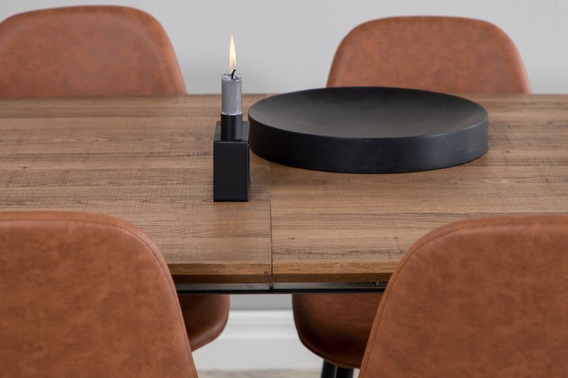 Venture Home Polar & Inca 4 st Matstolar Brun + Rektangulärt Matbord 160 x 85 Valnöt