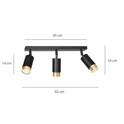 Emibig Lighting Taklampa HIRO 3 SVART/GULD