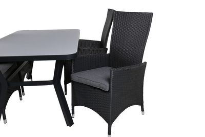Venture Home Virya & Padova Rektangulärt Matbord 160 x 90 Svart + 4 st Reclinerstolar Svart