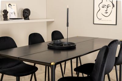 Venture Home Pelle & Polar Rektangulärt Matbord 190 x 90 Svart + 6 st Matstolar Svart