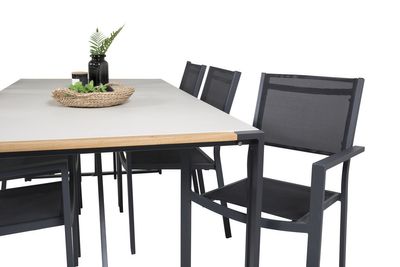Venture Home Copacabana & Texas 6 st Matstolar Svart + Rektangulärt Matbord 200 x 100 Ljusgrå