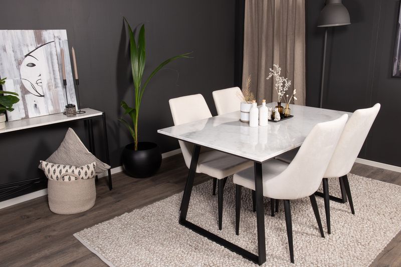 Venture Home Estelle & Leone Rektangulärt Matbord 140 x 90 Svart + 4 st Matstolar Beige