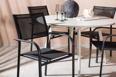 Venture Home Lina & Santorini Runt Matbord ⌀120 Beige + 4 st Matstolar Svart