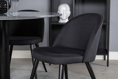 Venture Home Velvet & Estelle 4 st Matstolar Svart + Runt Matbord ⌀106 Mörkgrå