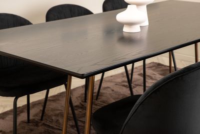 Venture Home Wrinkles & Petra 6 st Matstolar Svart + Rektangulärt Matbord 190 x 90 Svart