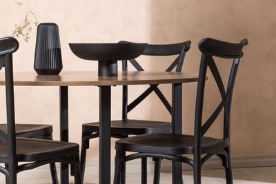Venture Home Crosett & Durango 4 st Matstolar Svart + Runt Matbord ⌀120 Valnöt