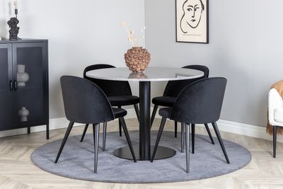 Venture Home Razzia & Velvet Runt Matbord ⌀106 Grå + 4 st Matstolar Svart
