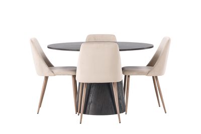 Venture Home Lanzo & Night Runt Matbord ⌀120 Mocka + 4 st Matstolar Beige