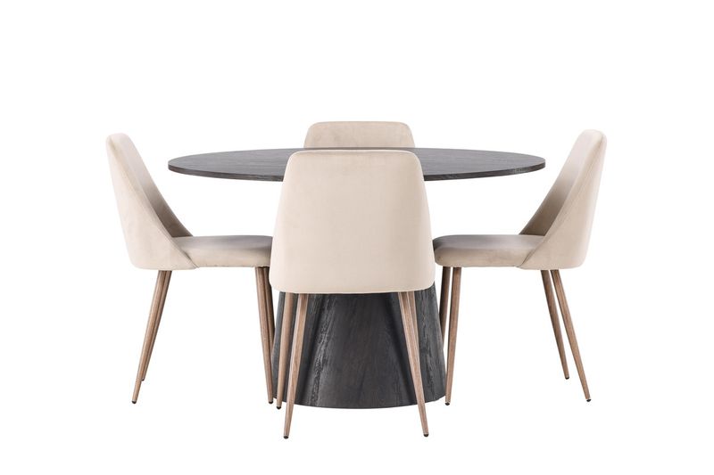 Venture Home Lanzo & Night Runt Matbord ⌀120 Mocka + 4 st Matstolar Beige