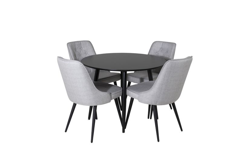 Venture Home Velvet Deluxe & Plaza 4 st Matstolar Grå + Runt Matbord ⌀100 Svart