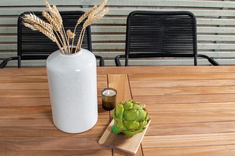 Venture Home Kenya & Lindos Rektangulärt Matbord 120 x 70 Natur + 4 st Matstolar Svart