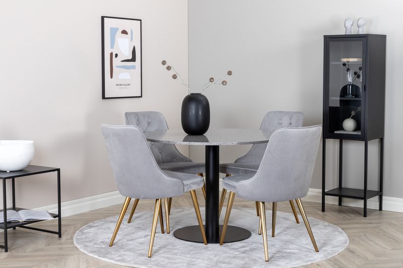 Venture Home Razzia & Velvet Deluxe Runt Matbord ⌀106 Grå + 4 st Matstolar Grå