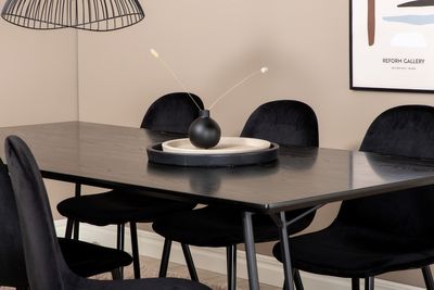 Venture Home Petra & Polar Rektangulärt Matbord 190 x 90 Svart + 6 st Matstolar Svart