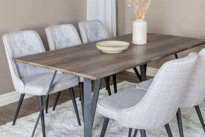 Venture Home Marina & Velvet Deluxe Rektangulärt Matbord 180 x 90 Natur + 6 st Matstolar Grå