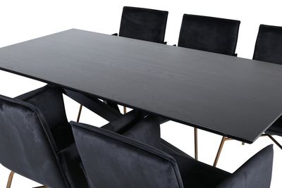 Venture Home Petra & Piazza 6 st Matstolar Svart + Rektangulärt Matbord 180 x 90 Svart