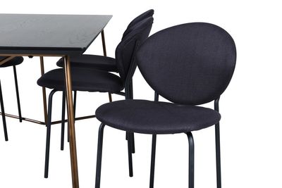 Venture Home Vault & Petra 6 st Matstolar Svart + Rektangulärt Matbord 190 x 90 Svart