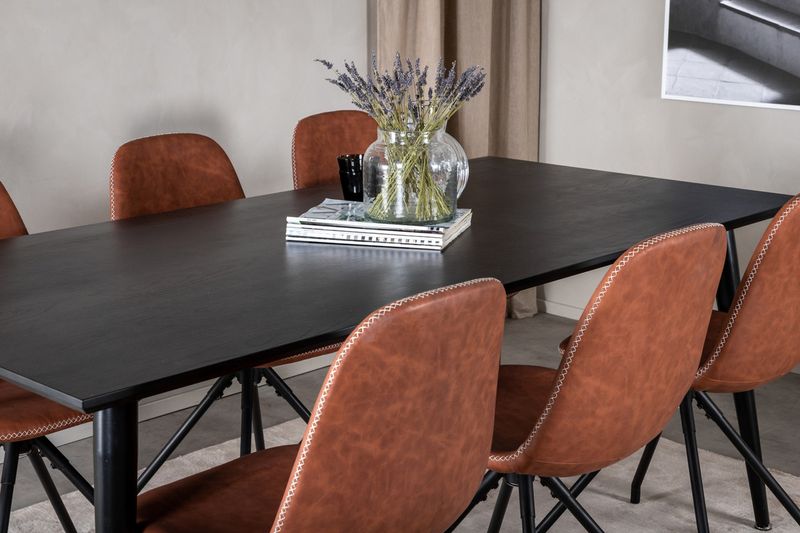 Venture Home Dipp & Polar Rektangulärt Matbord 180 x 90 Svart + 6 st Matstolar Brun