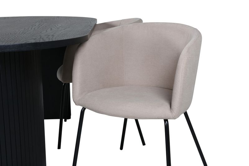 Venture Home Berit & Bianca 4 st Matstolar Beige + Ovalt Matbord 200 x 90 Svart