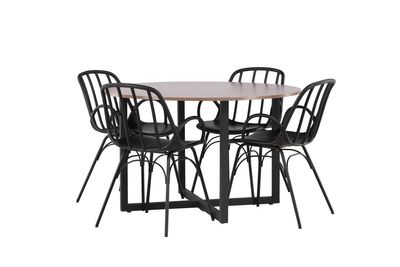 Venture Home Durango & Dyrön Runt Matbord ⌀120 Valnöt + 4 st Matstolar Svart