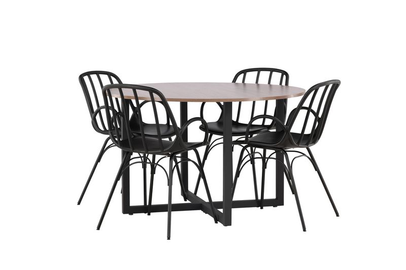 Venture Home Durango & Dyrön Runt Matbord ⌀120 Valnöt + 4 st Matstolar Svart