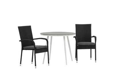 Venture Home Break & Anna Runt Matbord ⌀90 Grå + 4 st Matstolar Svart