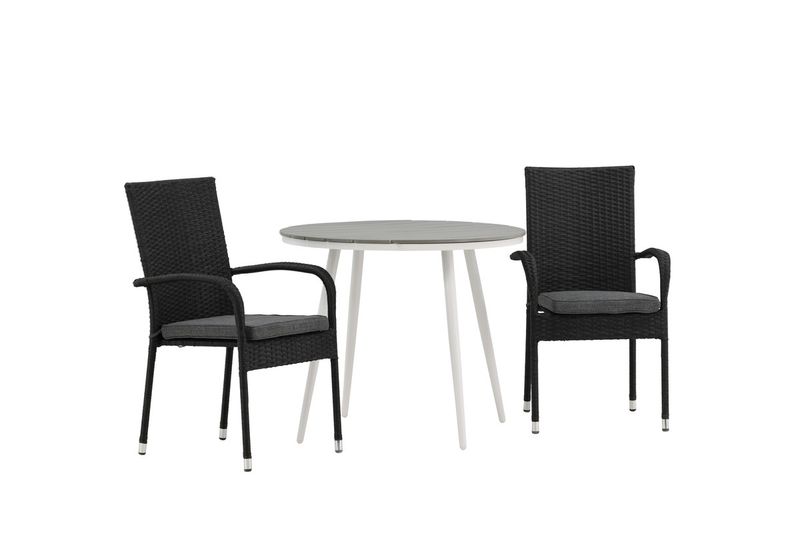 Venture Home Break & Anna Runt Matbord ⌀90 Grå + 4 st Matstolar Svart