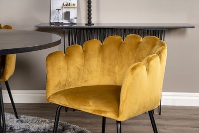 Venture Home Limhamn & Copenhagen 4 st Matstolar Gul + Runt Matbord ⌀140 Svart