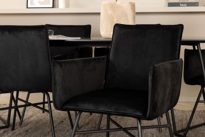 Venture Home Petra Rektangulärt Matbord 190 x 90 Svart + 6 st Matstolar Svart