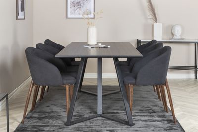 Venture Home Arch & Marina 6 st Matstolar Svart + Rektangulärt Matbord 180 x 90 Svart