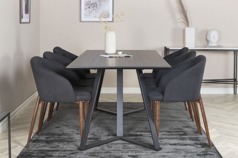 Venture Home Arch & Marina 6 st Matstolar Svart + Rektangulärt Matbord 180 x 90 Svart