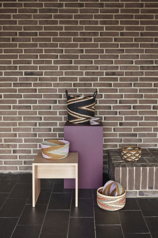 Hübsch Zigzag Korgar Svart (set om 2) ø30xh28, ø33xh31cm Beige