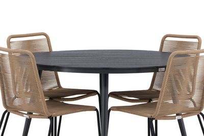 Venture Home Break & Lindos Runt Matbord ⌀120 Svart + 4 st Matstolar Brun