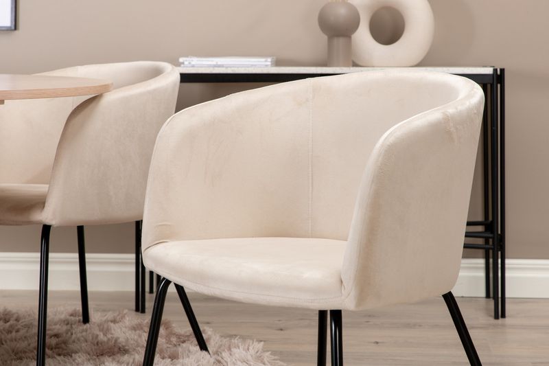 Venture Home Berit & Bianca 4 st Matstolar Beige + Runt Matbord ⌀110 Vitputsad