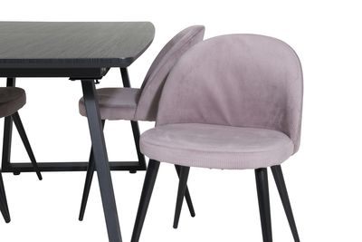 Venture Home Inca & Velvet Rektangulärt Matbord 160 x 85 Svart + 4 st Matstolar Gammelrosa