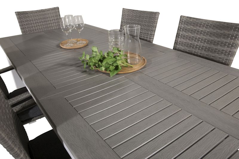 Venture Home Albany & Anna Rektangulärt Matbord 152 x 90 Vit + 6 st Matstolar Grå