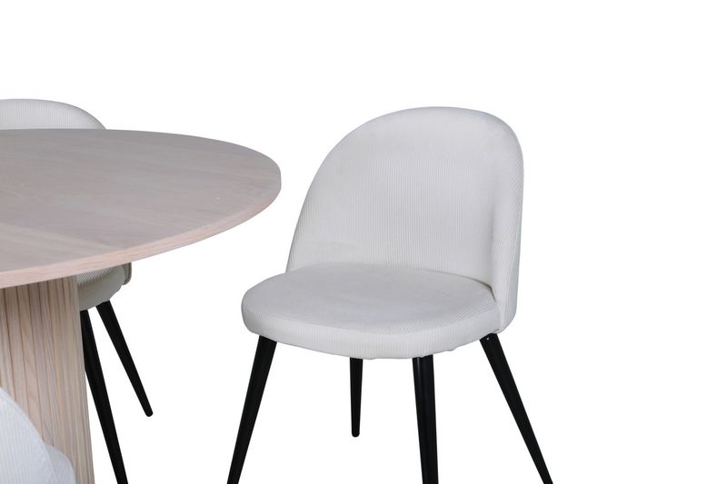 Venture Home Bianca & Velvet Runt Matbord ⌀110 Vitputsad + 4 st Matstolar Grädde