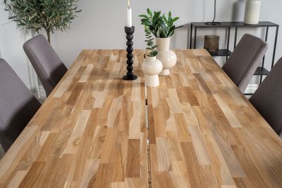 Venture Home Leone & Cirebon 6 st Matstolar Grå + Rektangulärt Matbord 200 x 90 Natur