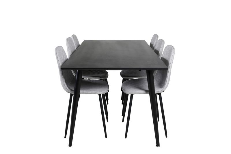 Venture Home Dipp & Polar Rektangulärt Matbord 180 x 90 Svart + 6 st Matstolar Grå