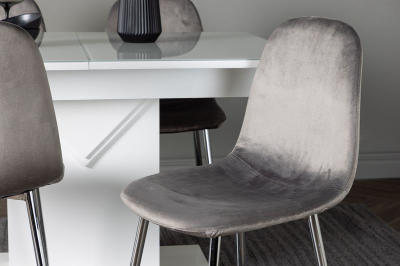 Venture Home Pluto & Eva Rektangulärt Matbord 120 x 90 Vit + 4 st Matstolar Ljusgrå