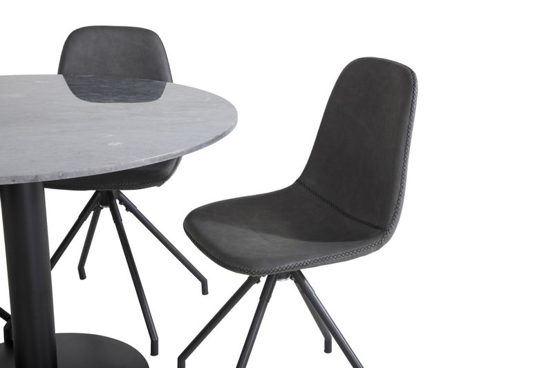 Venture Home Polar & Estelle 4 st Matstolar Svart + Runt Matbord ⌀106 Mörkgrå