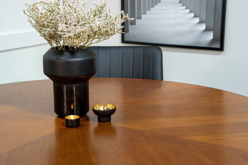 Venture Home Copenhagen & Comfort Runt Matbord ⌀140 Brun + 6 st Matstolar Svart