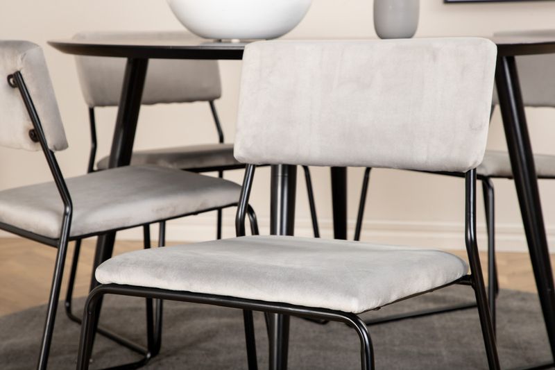 Venture Home Kenth & Dipp 4 st Matstolar Grå + Runt Matbord ⌀115 Svart