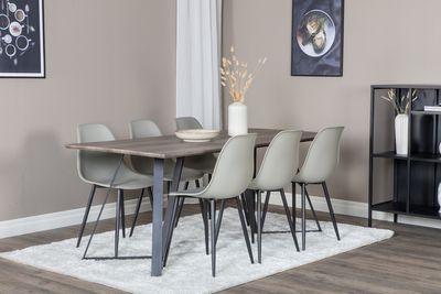 Venture Home Polar & Marina 6 st Matstolar Grå + Rektangulärt Matbord 180 x 90 Natur