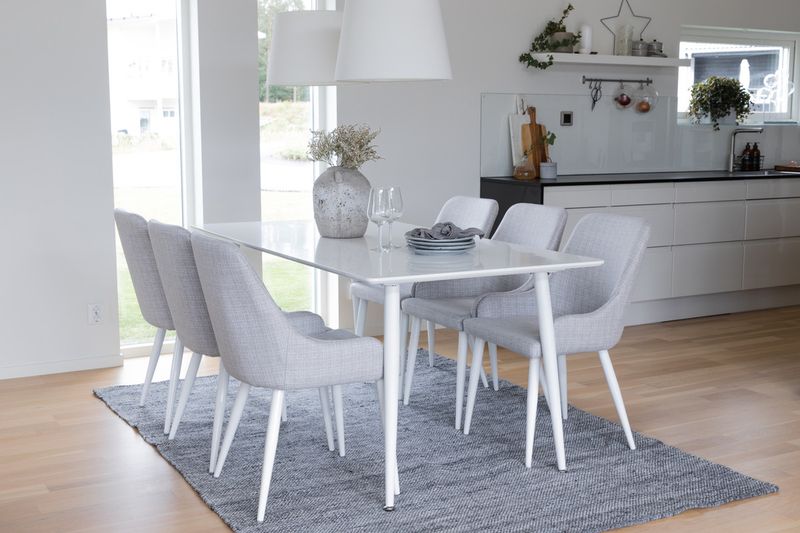Venture Home Plaza & Polar 6 st Matstolar Grå + Rektangulärt Matbord 180 x 90 Vit